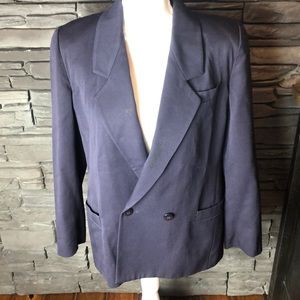 Vtg Christian Dior Navy Wool Blazer Petite 6/8